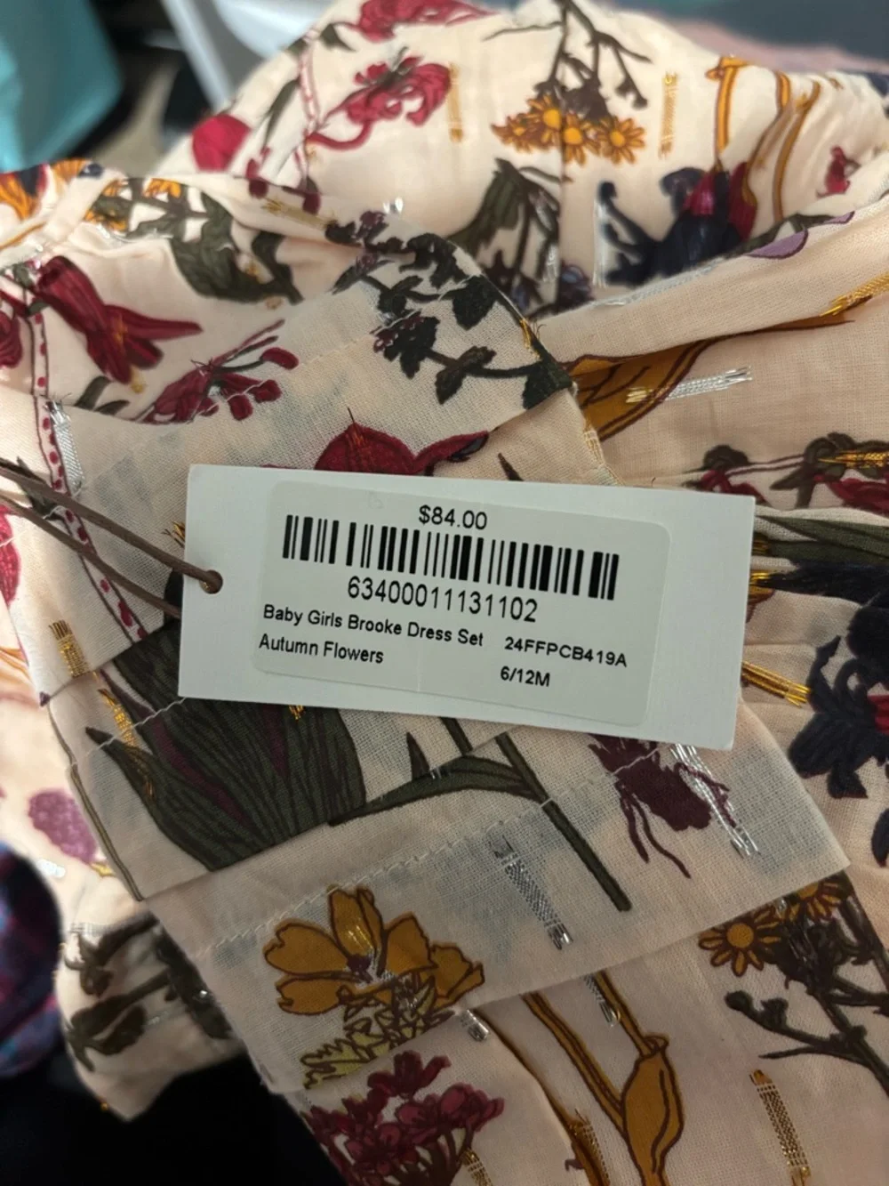 Pink Chicken Brooke Dress Set Autumn Flowers Baby Girl 6 12M NWT